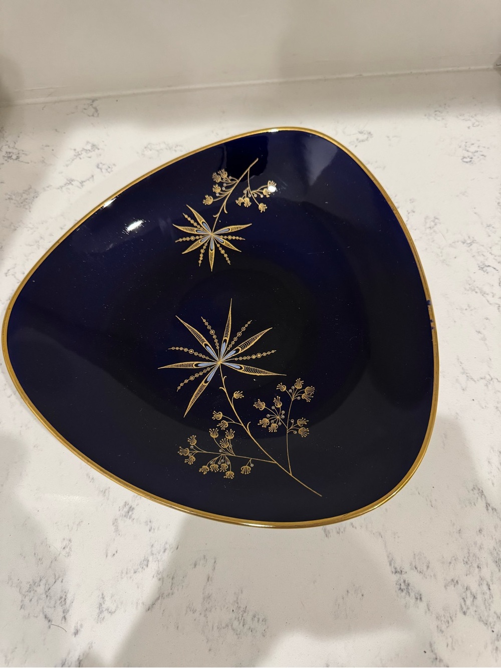 Navy Blue Gold Floral Trinket Dish Set